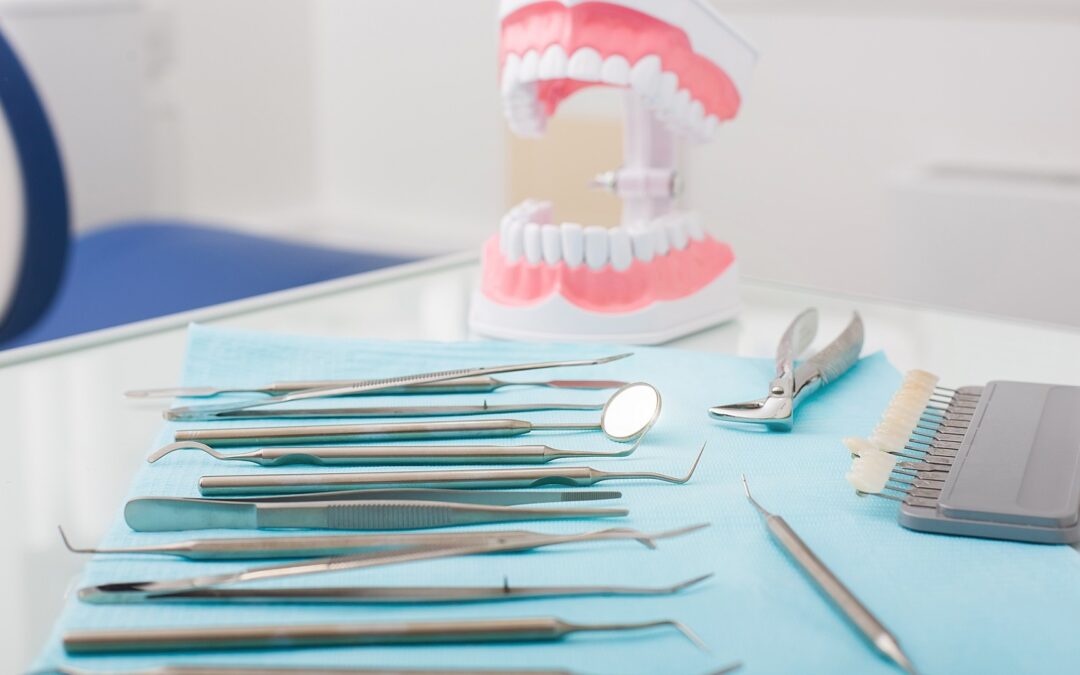 Dentist cleaning tools on table