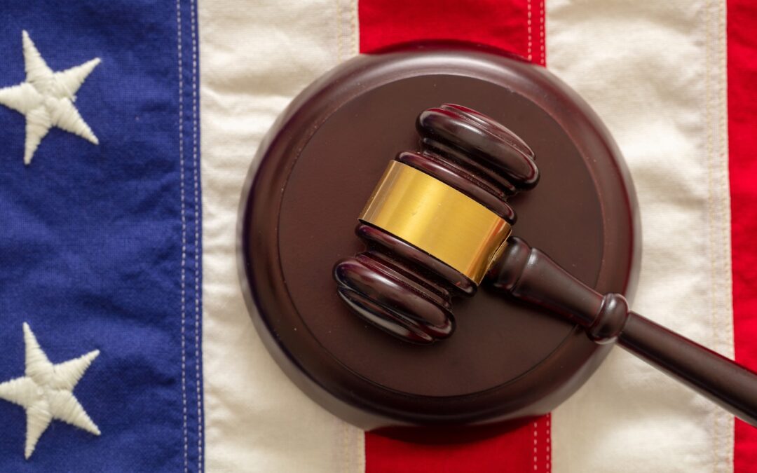 law gavel on USA flag
