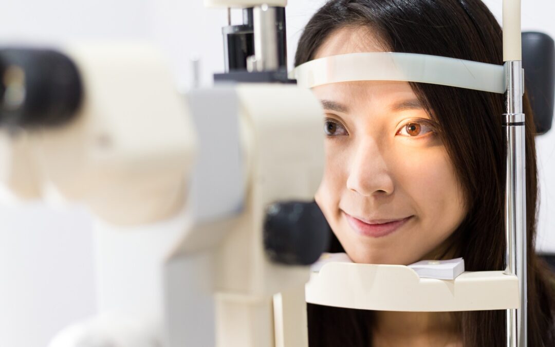 Woman getting eye exam